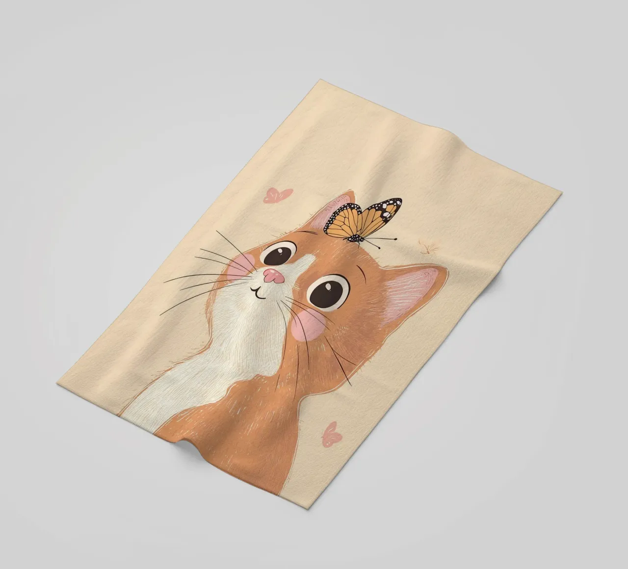 Illustrazione di un gatto carino per la cameretta o la stanza dei bambini telo mare da Little Lola