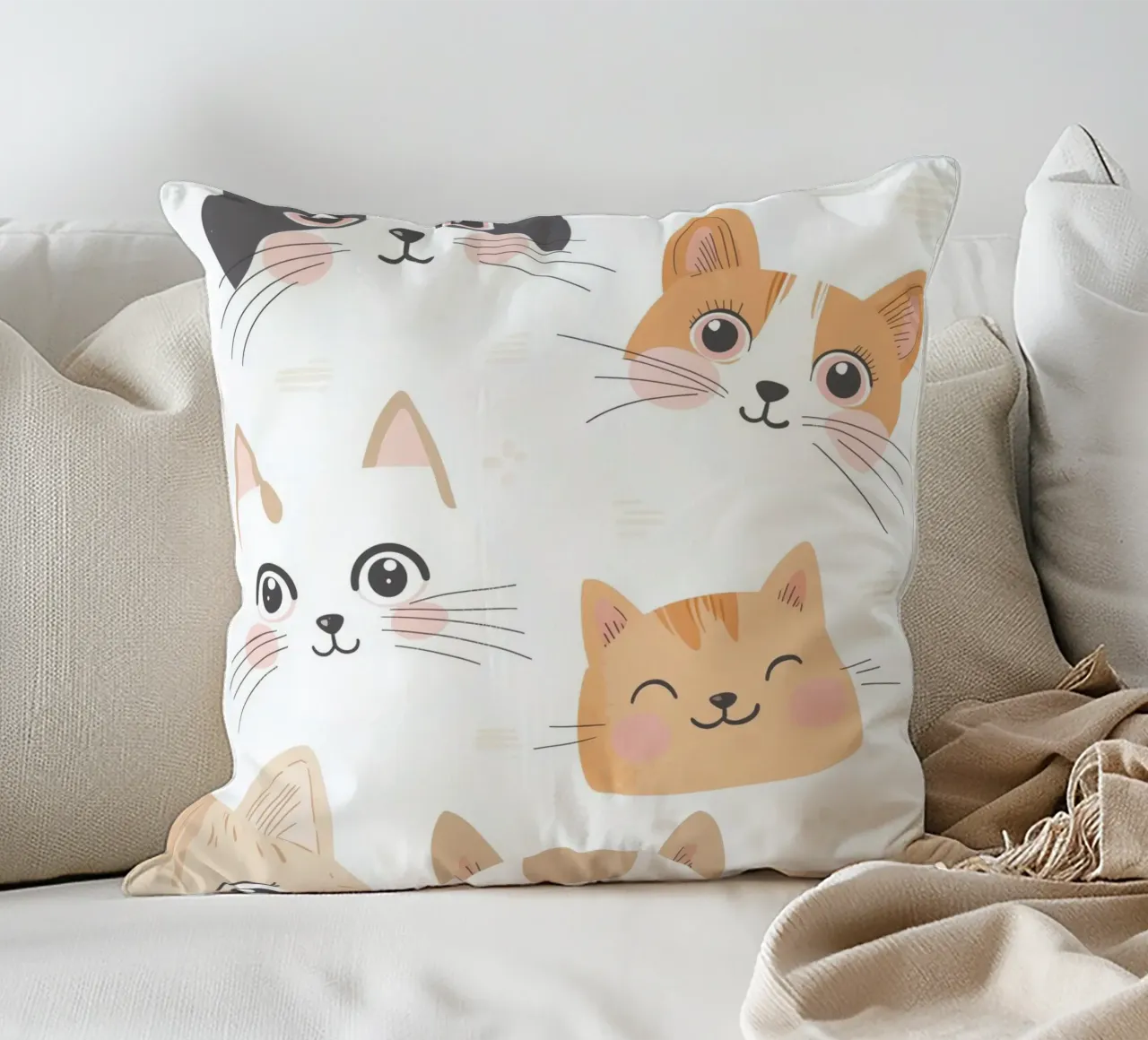 Illustrazione di un gatto per la stanza dei giochi dei bambini, grafica di un gatto carino cuscino da Little Lola