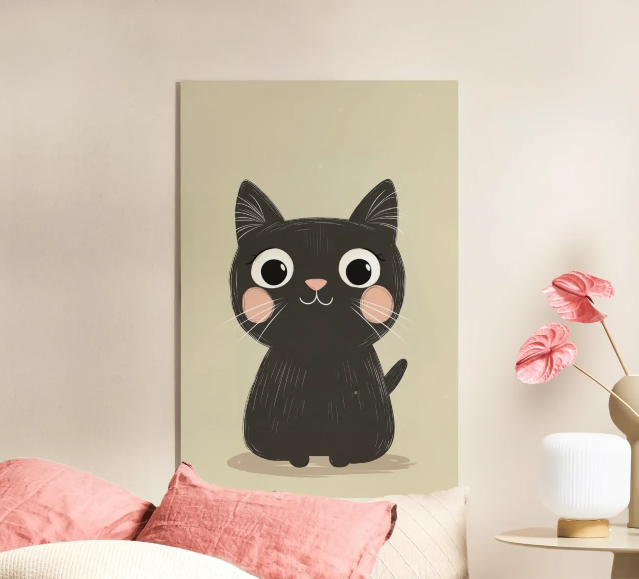 Illustrazione di un simpatico gatto nero per la stampa della cameretta dei bambini, amore per i gatti plexiglass da Little Lola