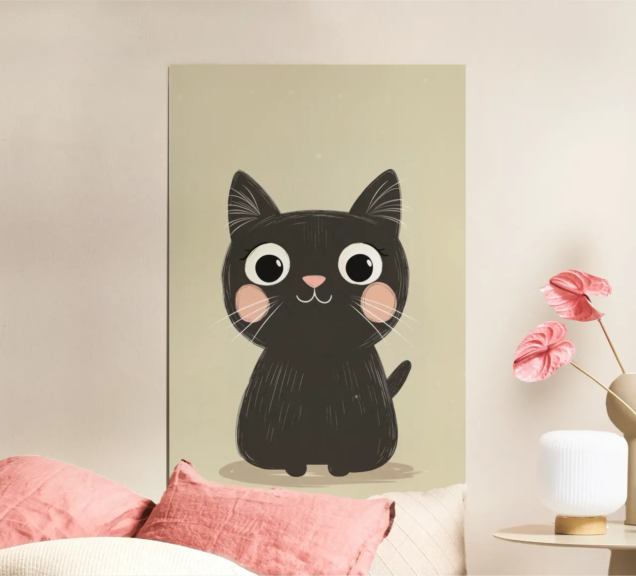 Illustrazione di un simpatico gatto nero per la stampa della cameretta dei bambini, amore per i gatti poster con telaio in plastica da Little Lola