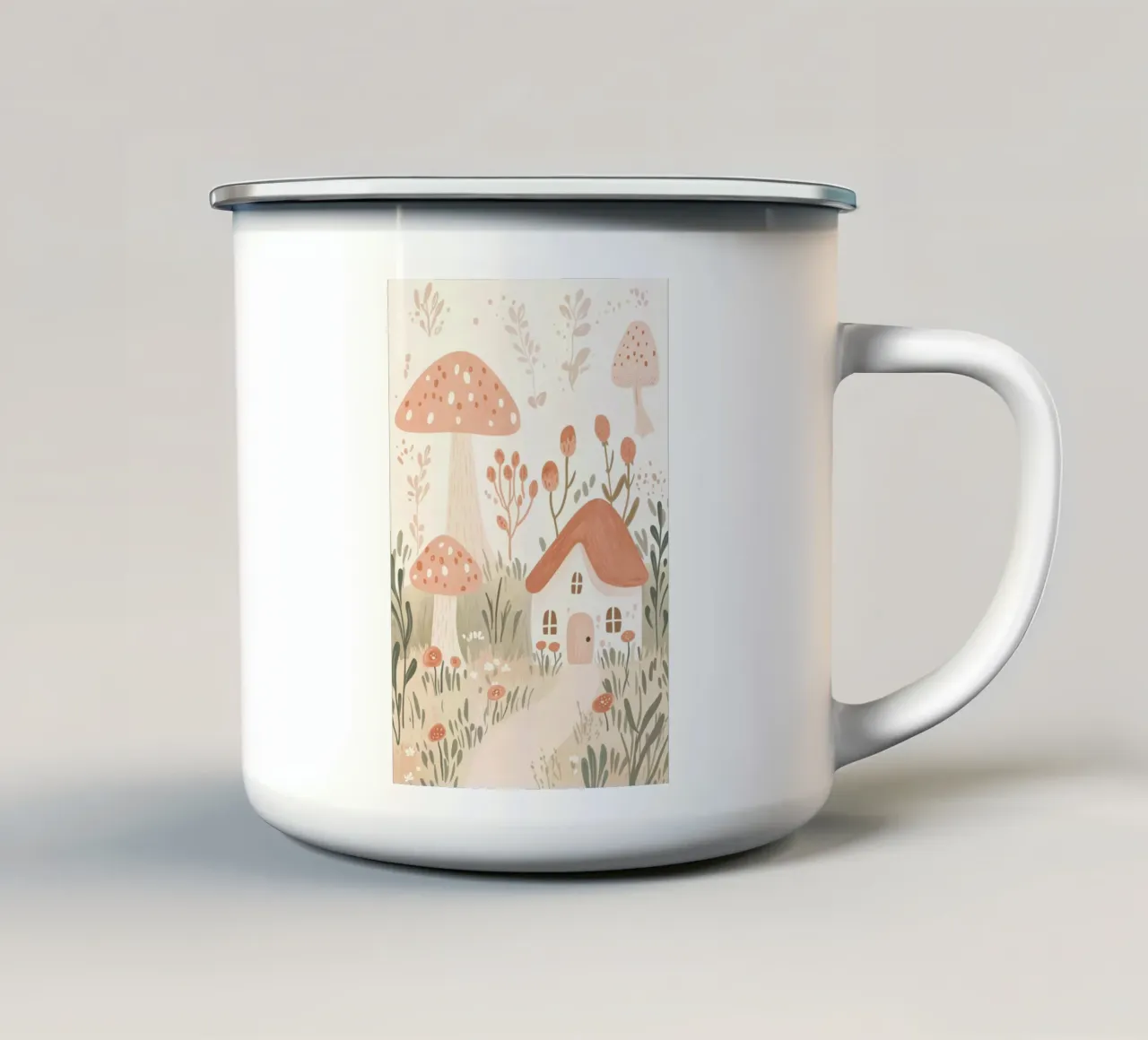 Fairytale Cottage, Fairy Illustration, Nursery Print Kids enamel mug by Little Lola