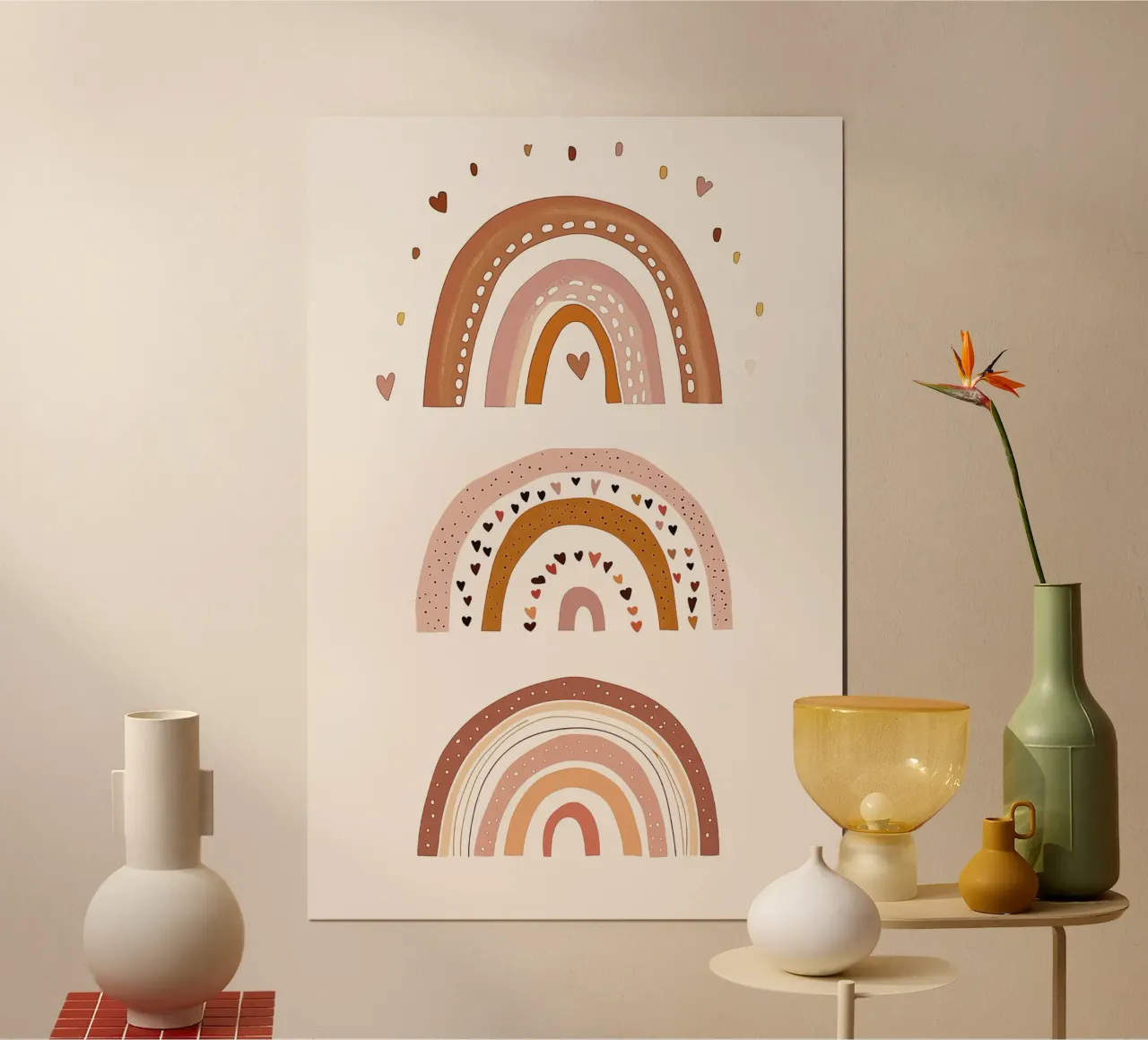 Stampa arcobaleno bohémien, arte da parete per cameretta, stanza dei giochi per bambini poster con telaio in legno da Little Lola
