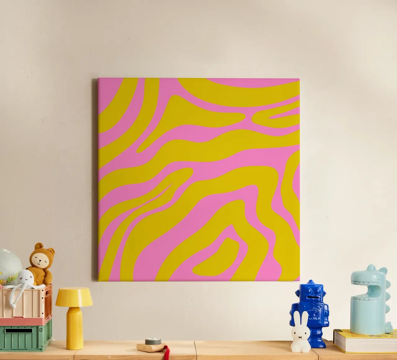 Abstract lines - pink and yellow canvas by Wackapacka