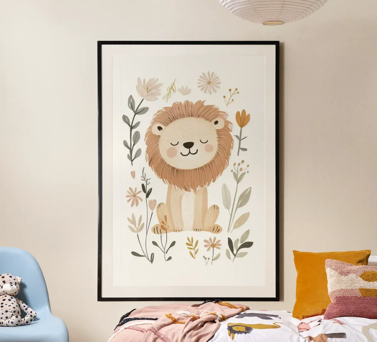 Löwen-Illustration, Blumendruck, Kinderzimmer-Wandkunst, Boho-Kunst Hahnemühle von Little Lola