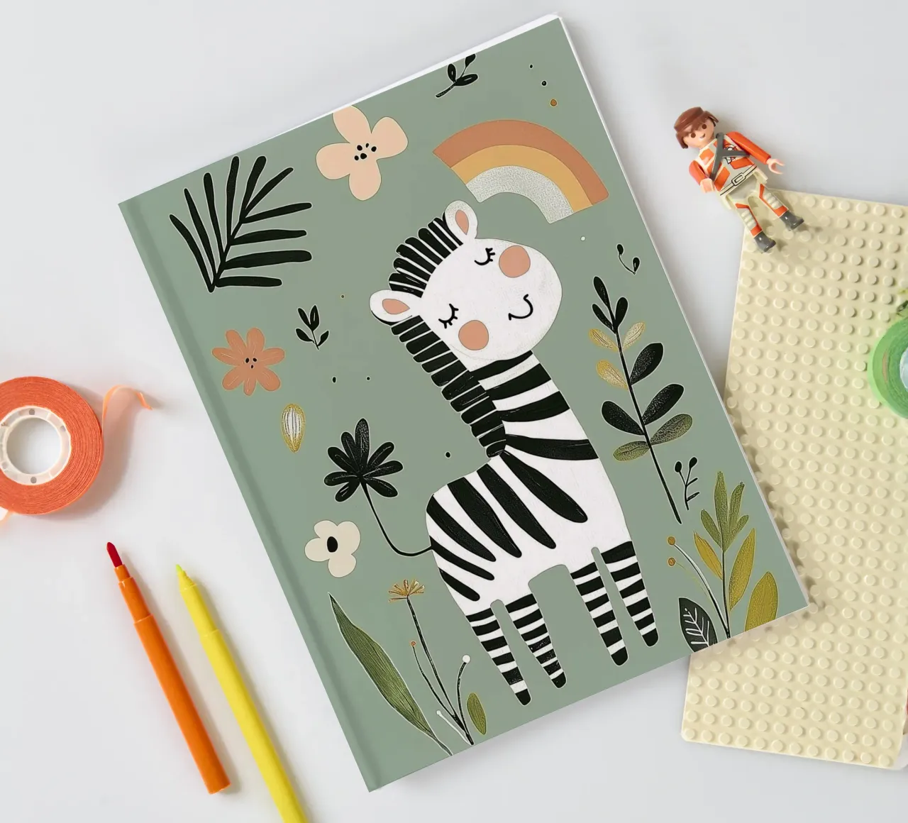 Zebra Tier Illustration für Kinderzimmer, Regenbogen Botanische Kunst Notizbuch von Little Lola