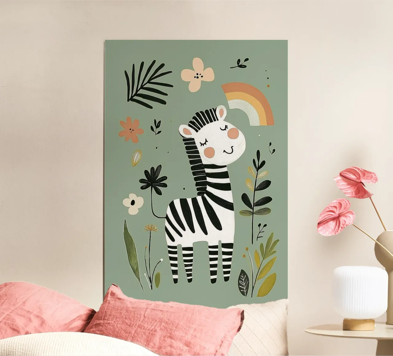 Zebra Tier Illustration für Kinderzimmer, Regenbogen Botanische Kunst Hahnemühle von Little Lola