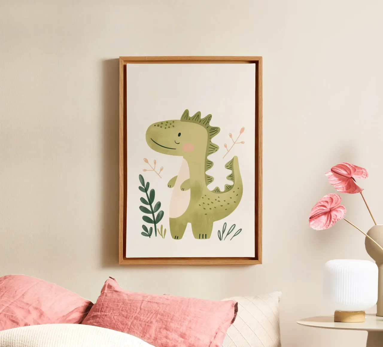 Illustrazione ad acquerello di dinosauri per la cameretta dei bambini e dei ragazzi tela da Little Lola