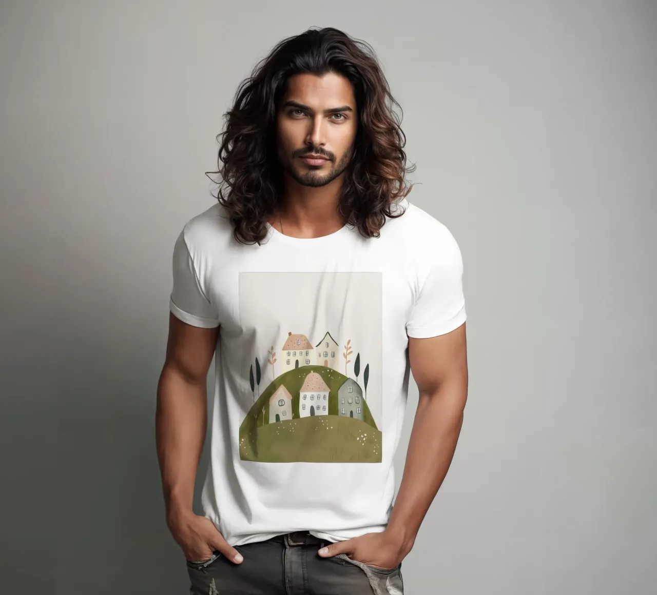 Boho Print with Cottages t-shirt by Little Lola