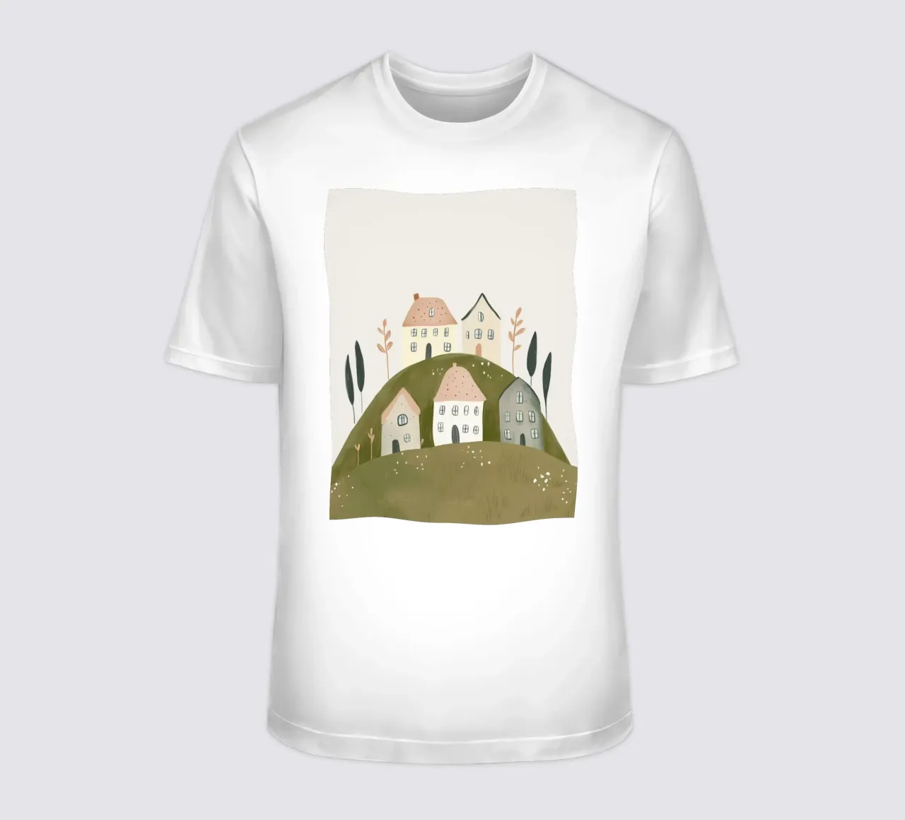 Boho Print with Cottages t-shirt by Little Lola