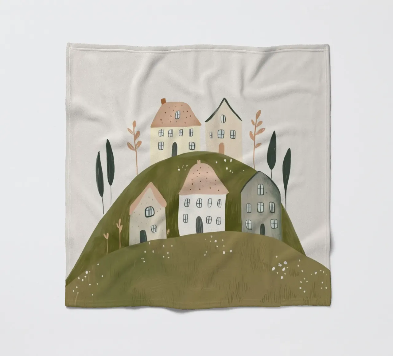 Boho Print with Cottages fleece blanket by Little Lola