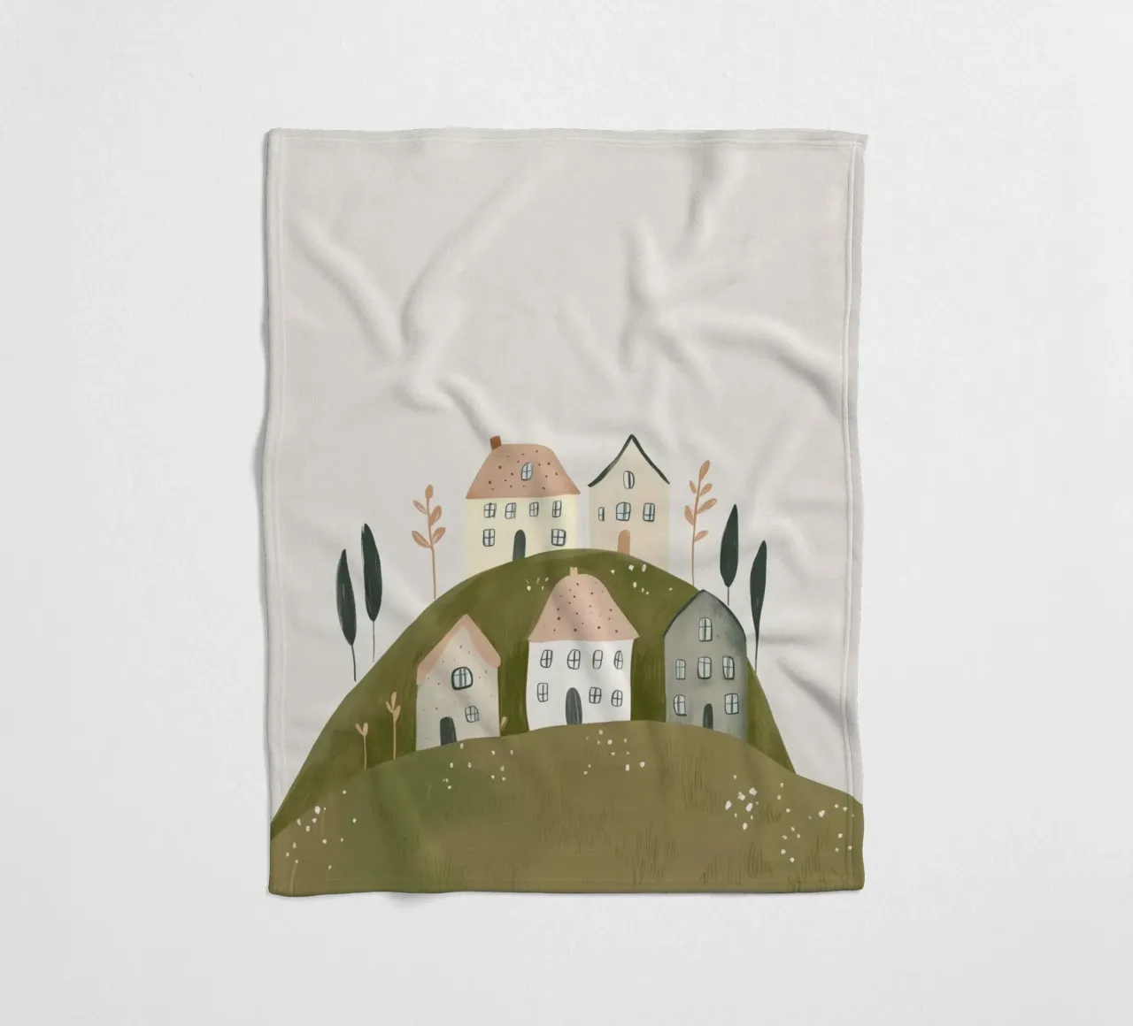 Boho Print with Cottages fleece blanket by Little Lola