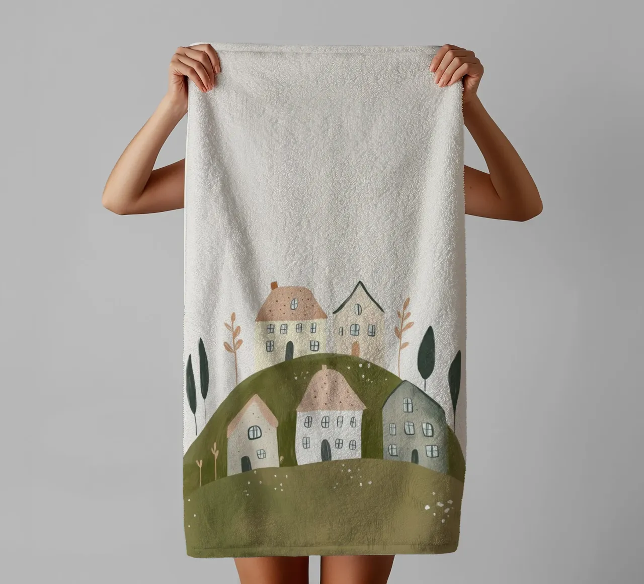 Boho Print with Cottages towel by Little Lola