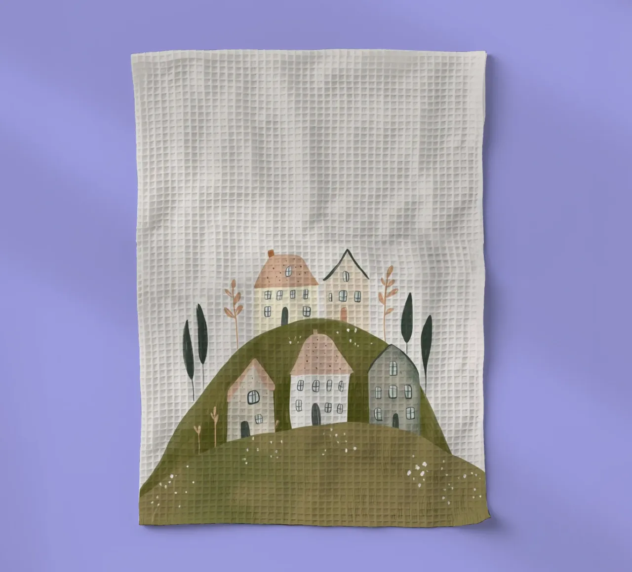 Boho Print with Cottages tea towel by Little Lola