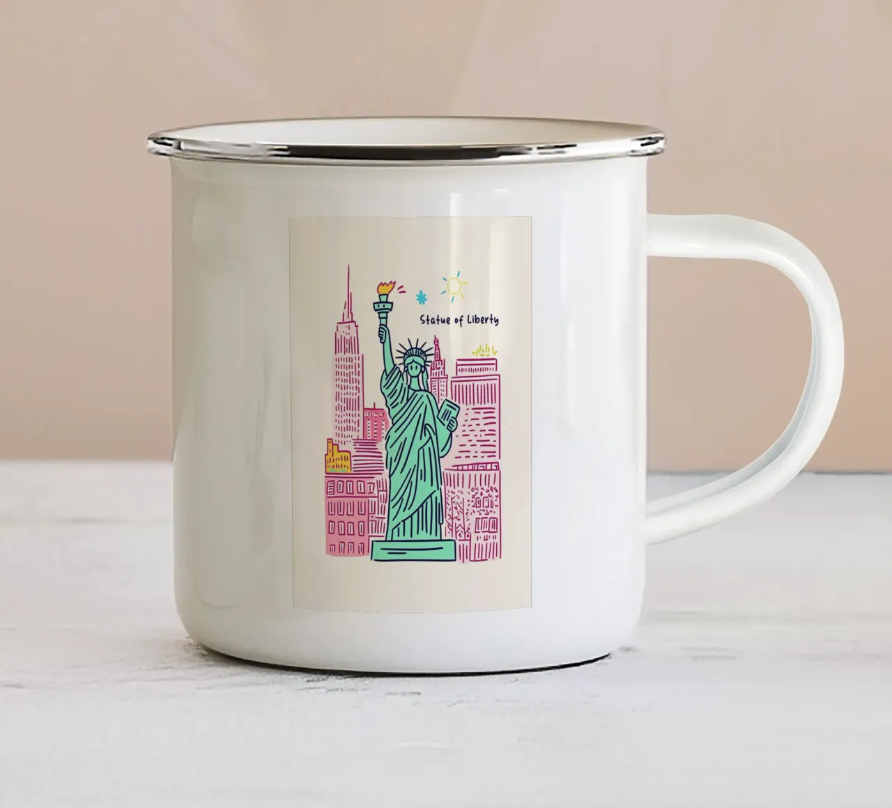 Disegno a pastello della Statua della Libertà tazza in smalto da Carinaprint
