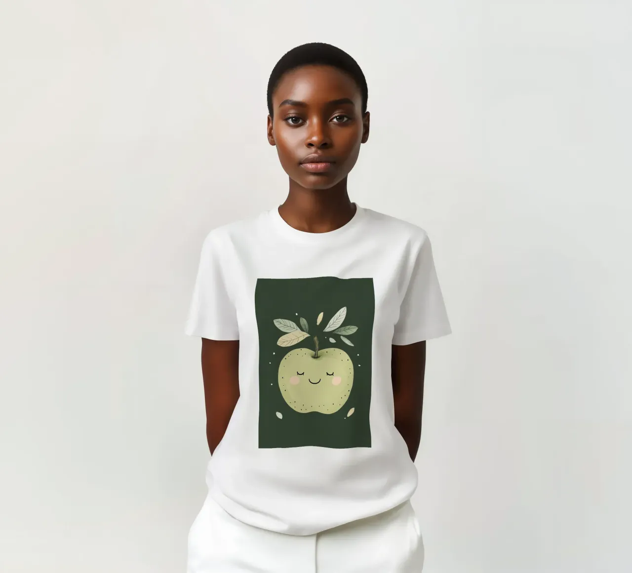 Grüner Apfel Kinderzimmer Illustration, glückliche Frucht drucken T-Shirt von Little Lola