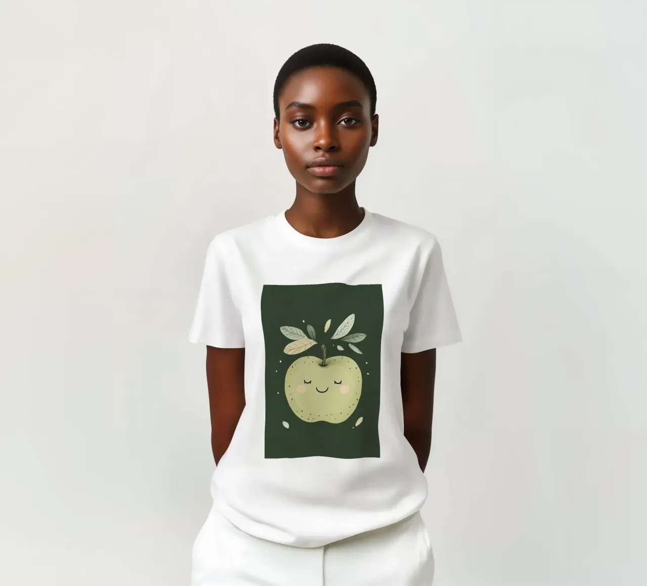 Grüner Apfel Kinderzimmer Illustration, glückliche Frucht drucken T-Shirt von Little Lola