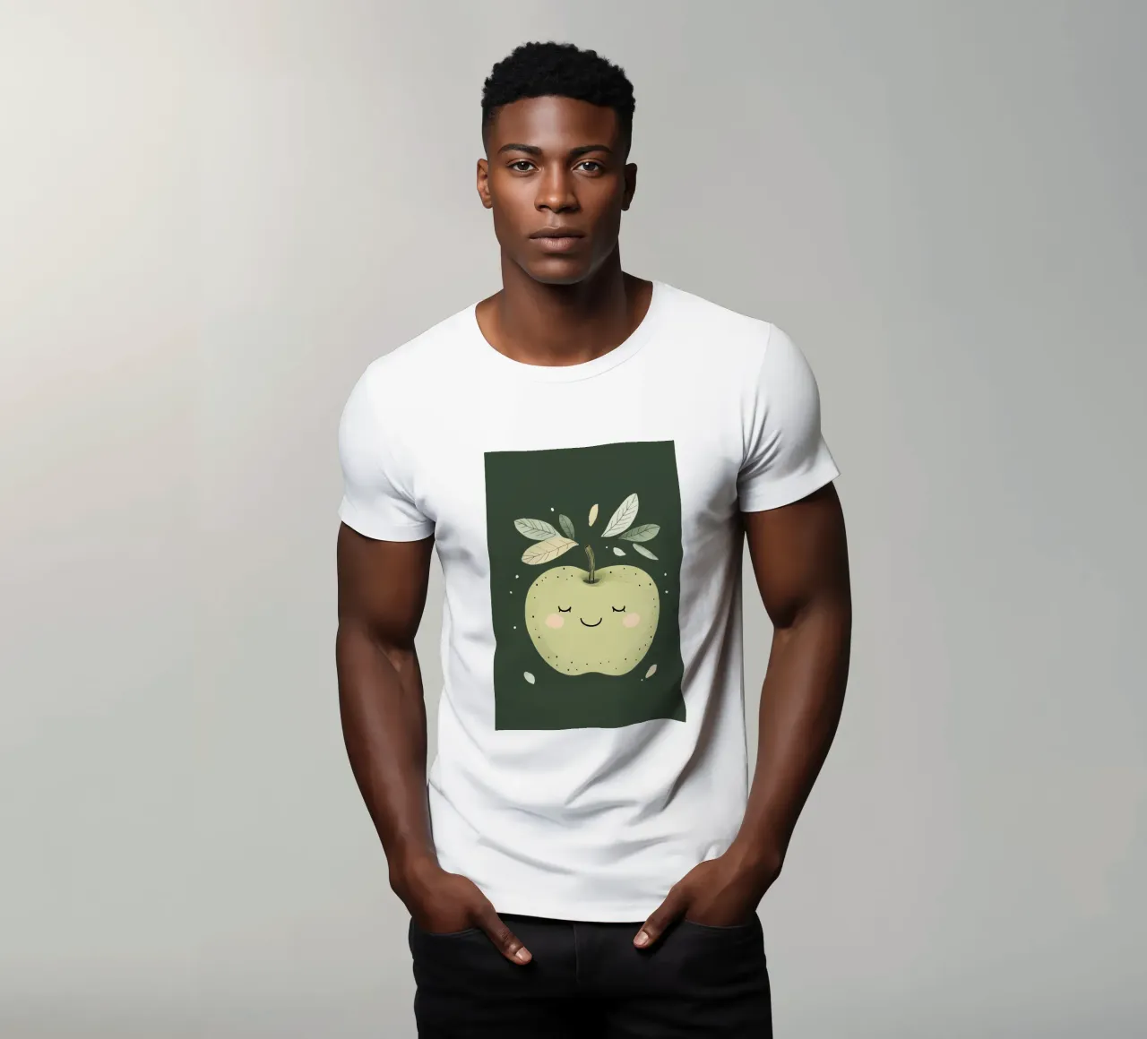Grüner Apfel Kinderzimmer Illustration, glückliche Frucht drucken T-Shirt von Little Lola