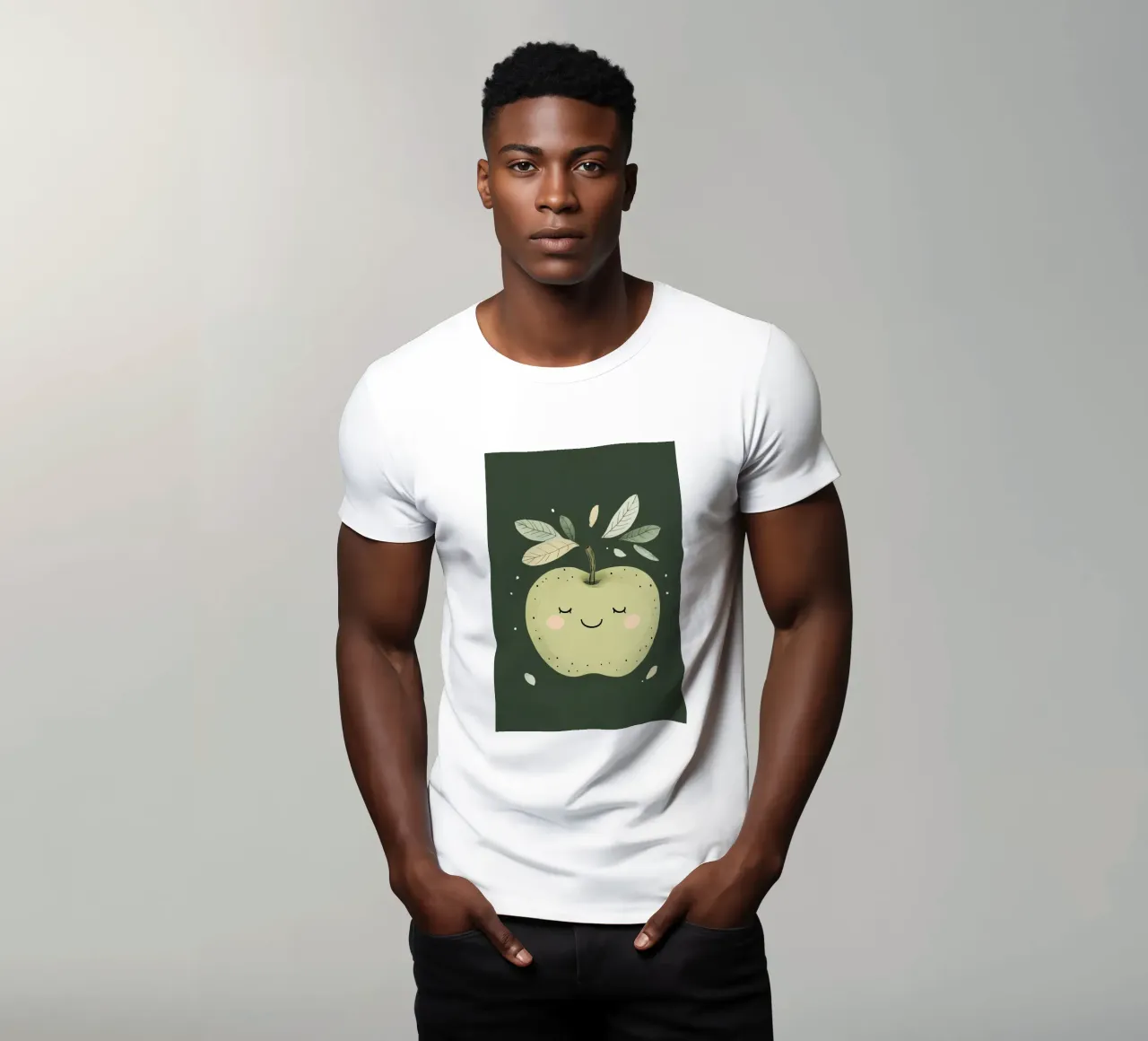 Grüner Apfel Kinderzimmer Illustration, glückliche Frucht drucken T-Shirt von Little Lola