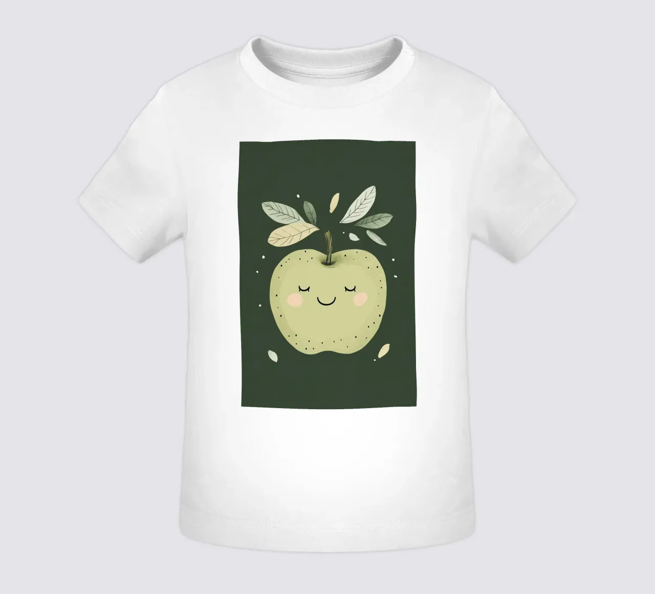 Illustrazione del vivaio di mele verdi, stampa di frutta felice maglietta neonato da Little Lola