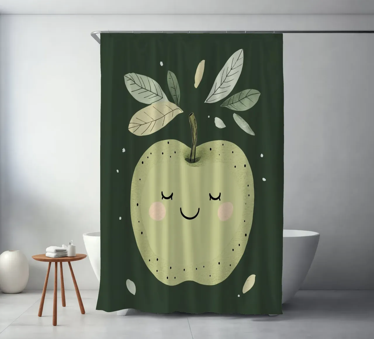 Illustrazione del vivaio di mele verdi, stampa di frutta felice tenda da doccia da Little Lola