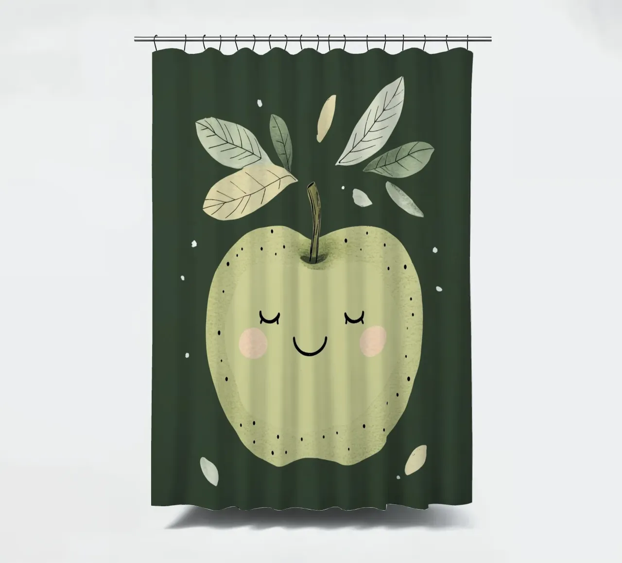 Illustrazione del vivaio di mele verdi, stampa di frutta felice tenda da doccia da Little Lola