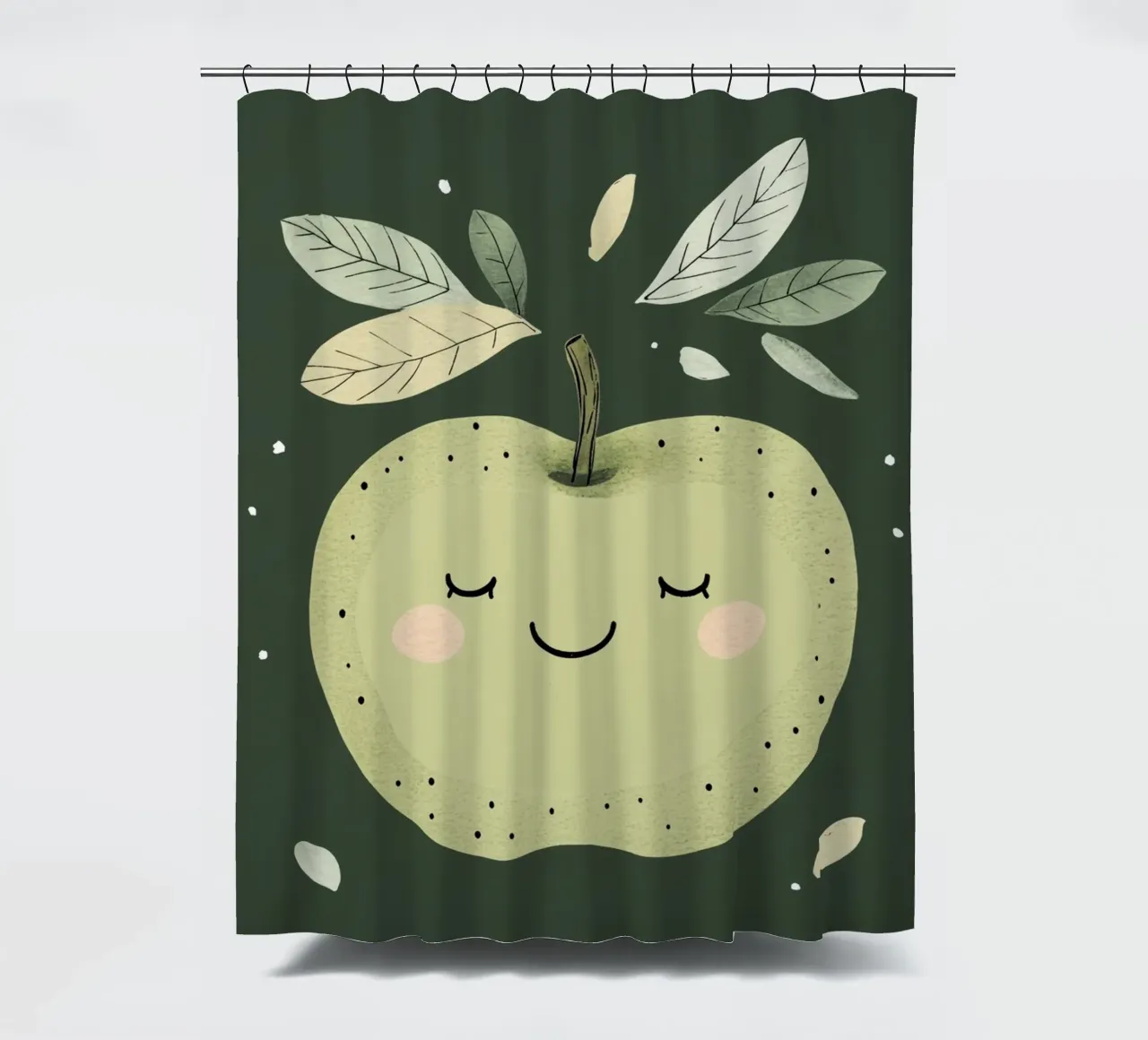 Illustrazione del vivaio di mele verdi, stampa di frutta felice tenda da doccia da Little Lola