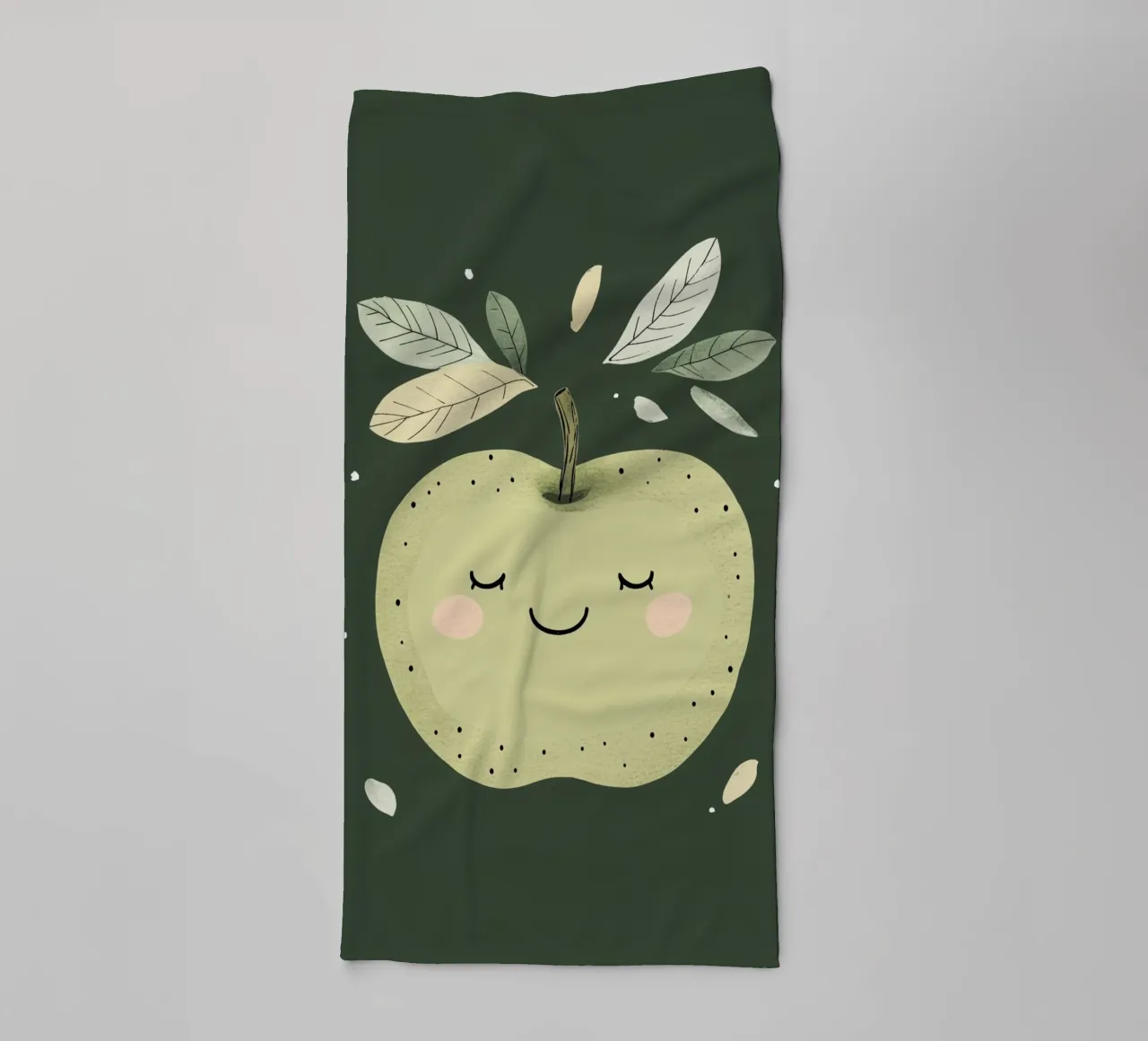 Illustrazione del vivaio di mele verdi, stampa di frutta felice asciugamano da bagno da Little Lola
