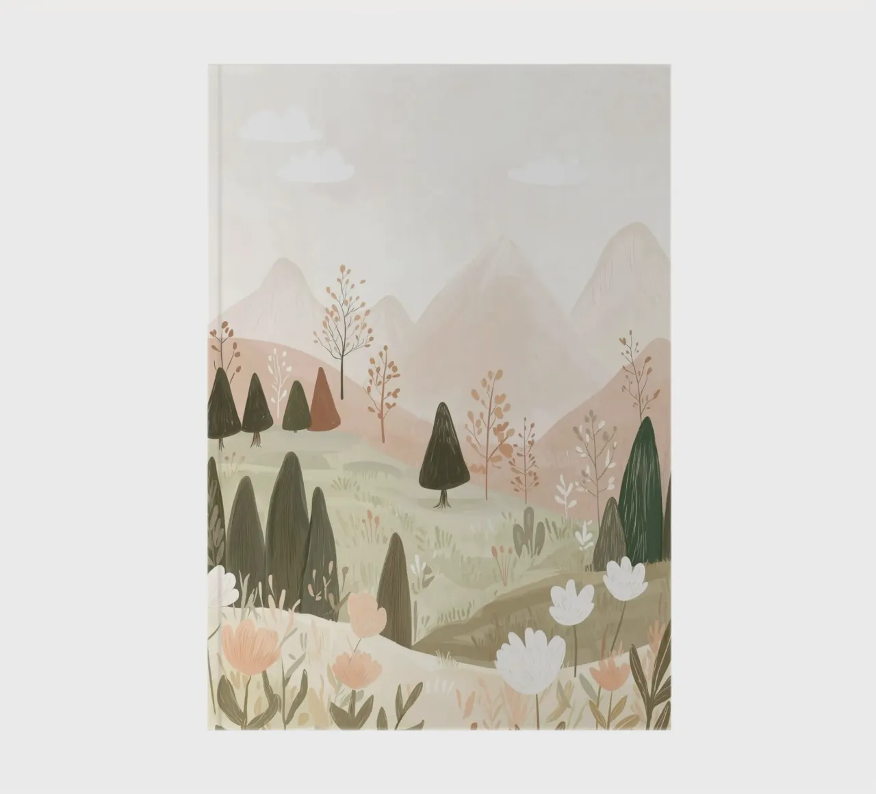 Flowers, Mountain, Countryside, Pastel Print for Nursery notebook by Little Lola