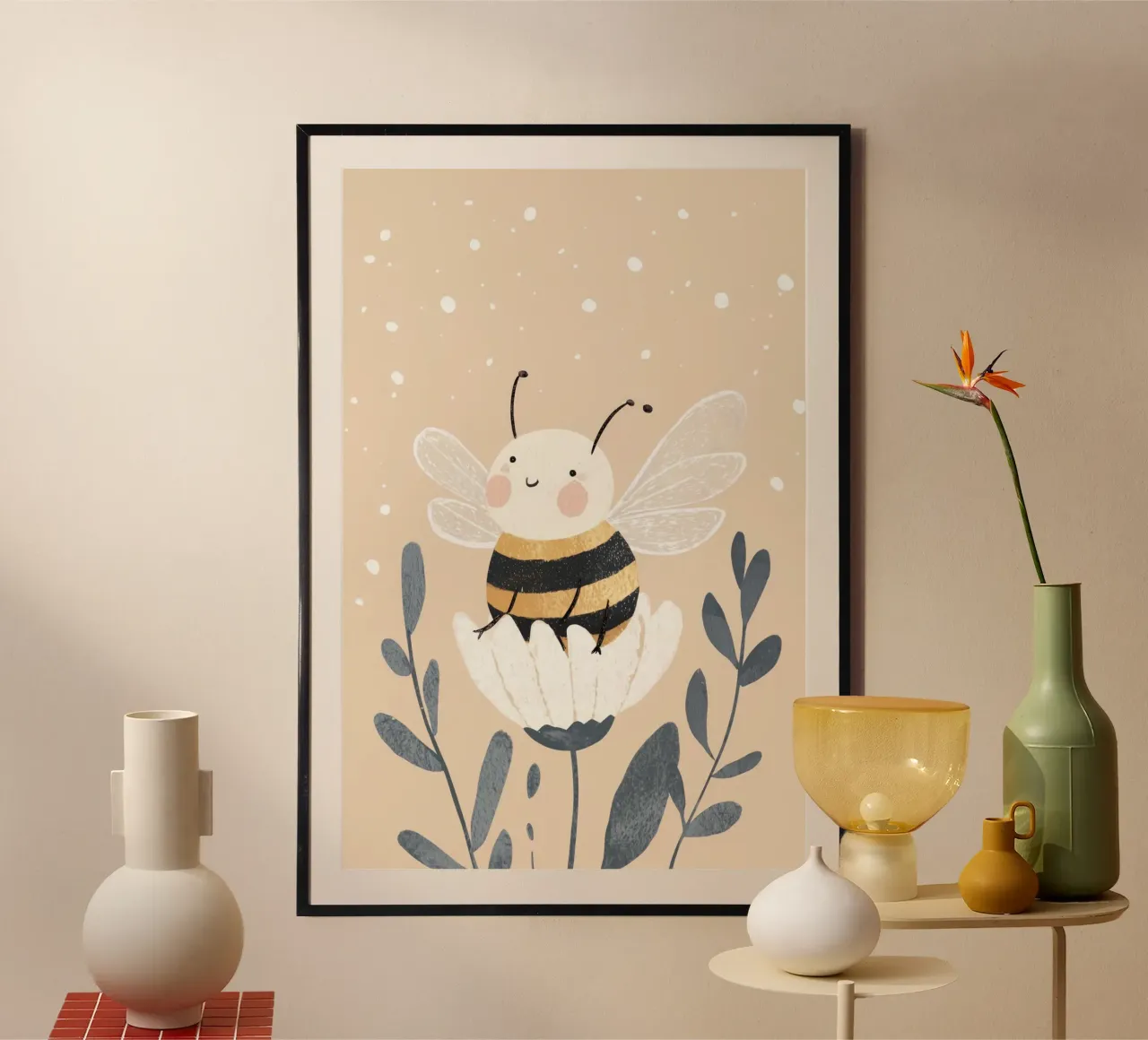 Stampa floreale Bumble Bee, arte murale per l'asilo nido, poster per bambini poster con telaio in plastica da Little Lola