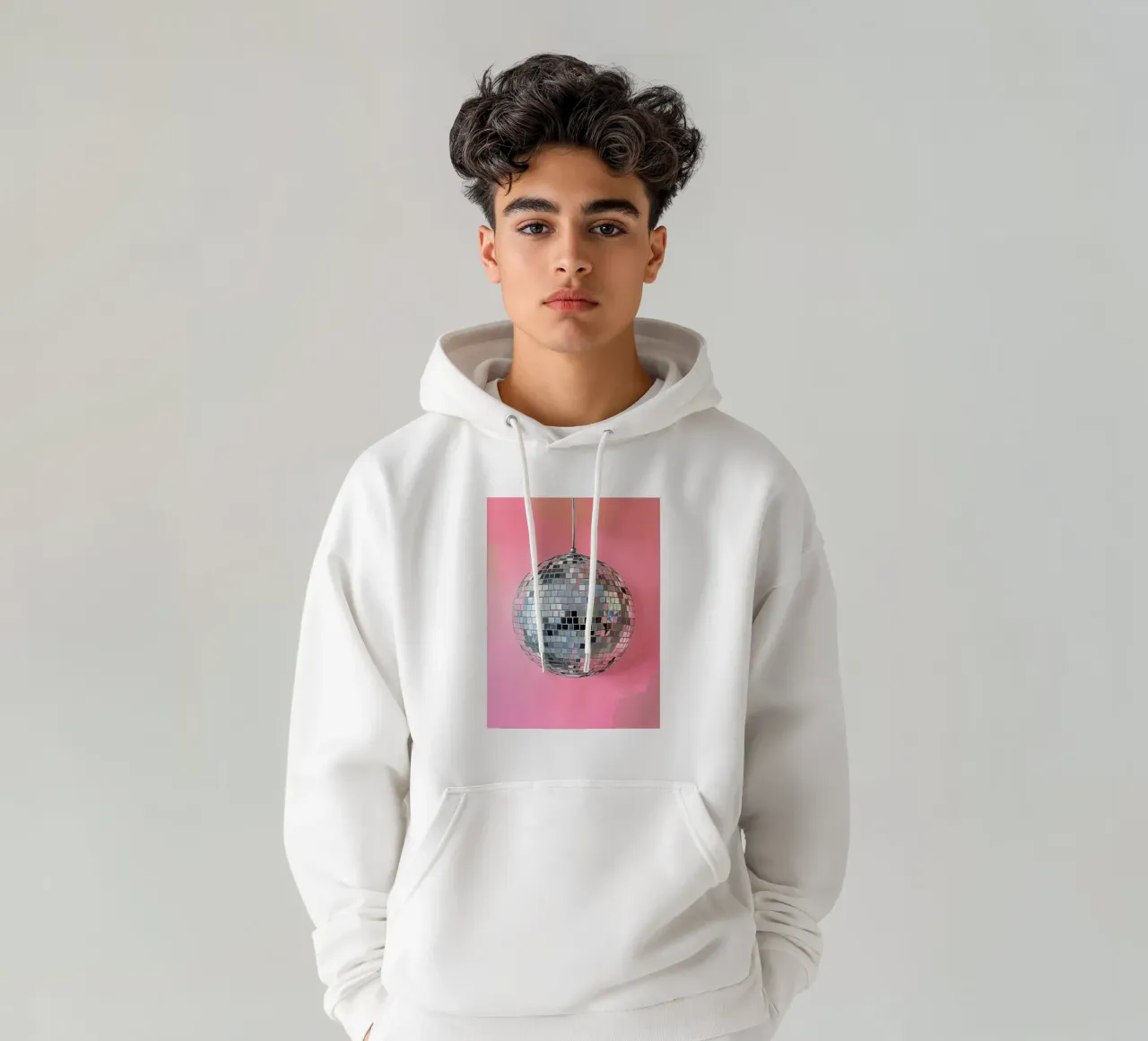 Disco Ball argento su rosa felpa con cappuccio da IamHomeStudio