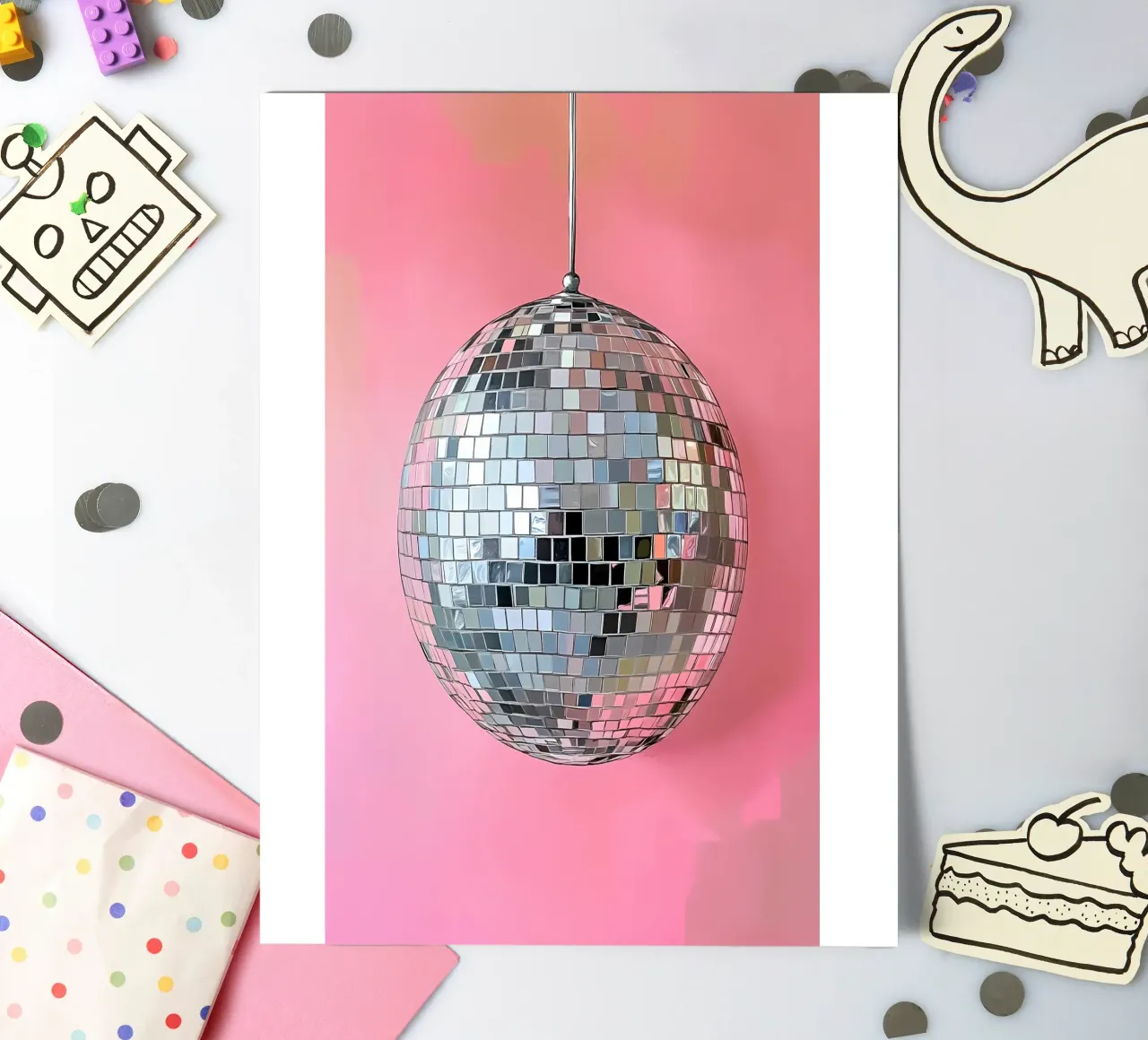 Disco Ball argento su rosa foglio adesivo da IamHomeStudio