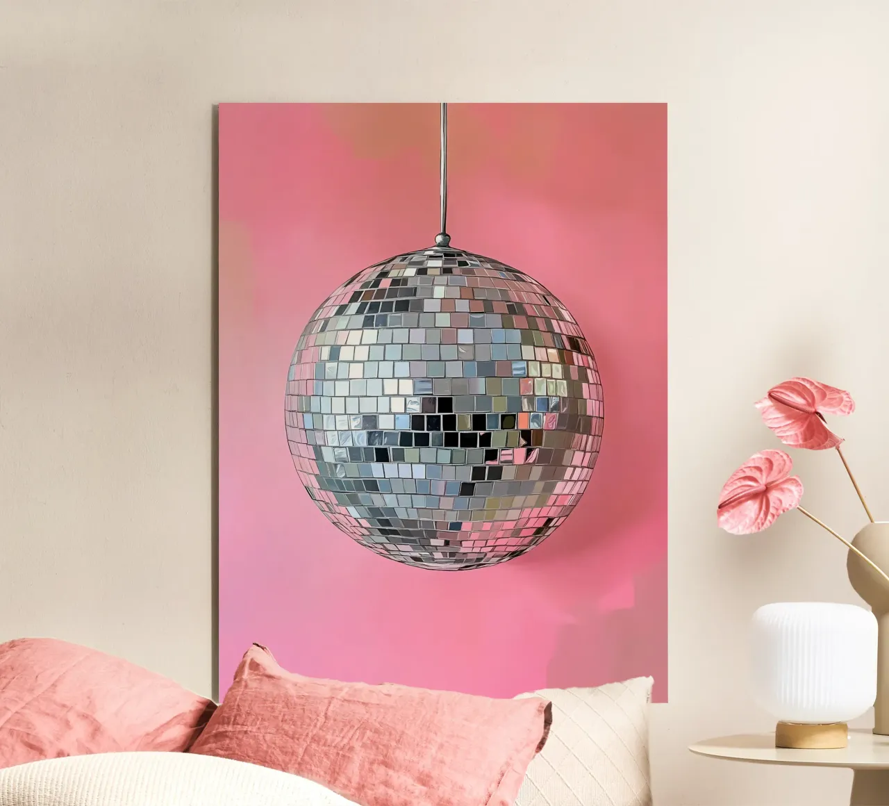 Disco Ball argento su rosa pannello forex da IamHomeStudio