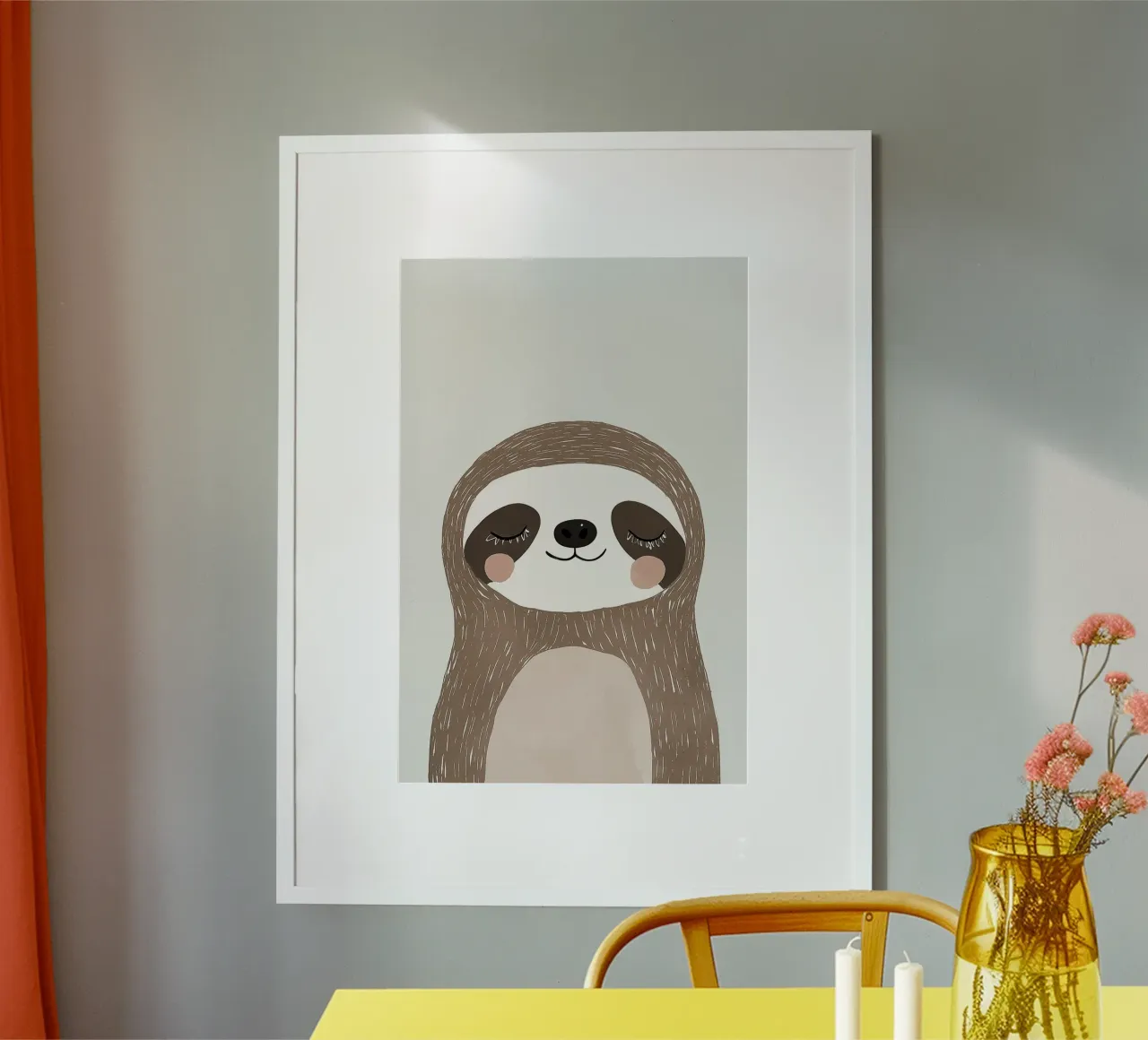 Stampa di un simpatico bradipo per la cameretta dei bambini, arte da parete per bambini poster con telaio in alluminio da Little Lola