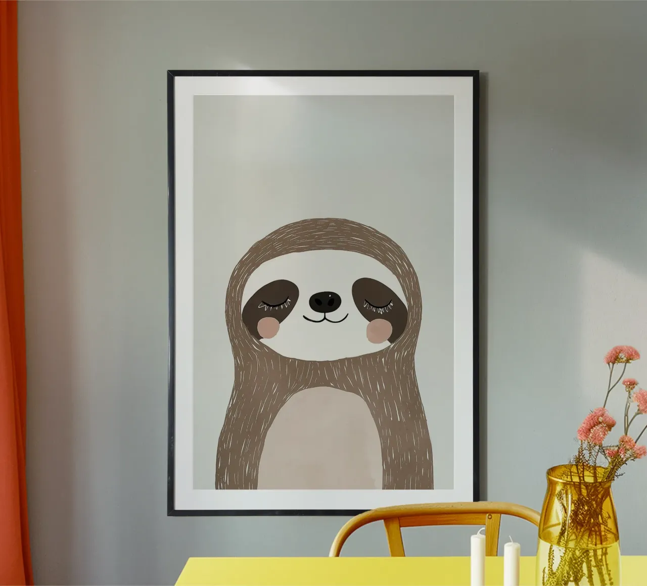 Stampa di un simpatico bradipo per la cameretta dei bambini, arte da parete per bambini poster con telaio in alluminio da Little Lola