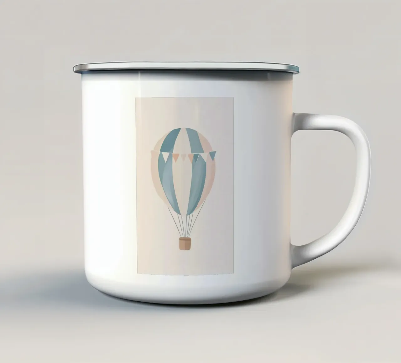 Illustrazione pastello di mongolfiera tazza in smalto da Little Lola