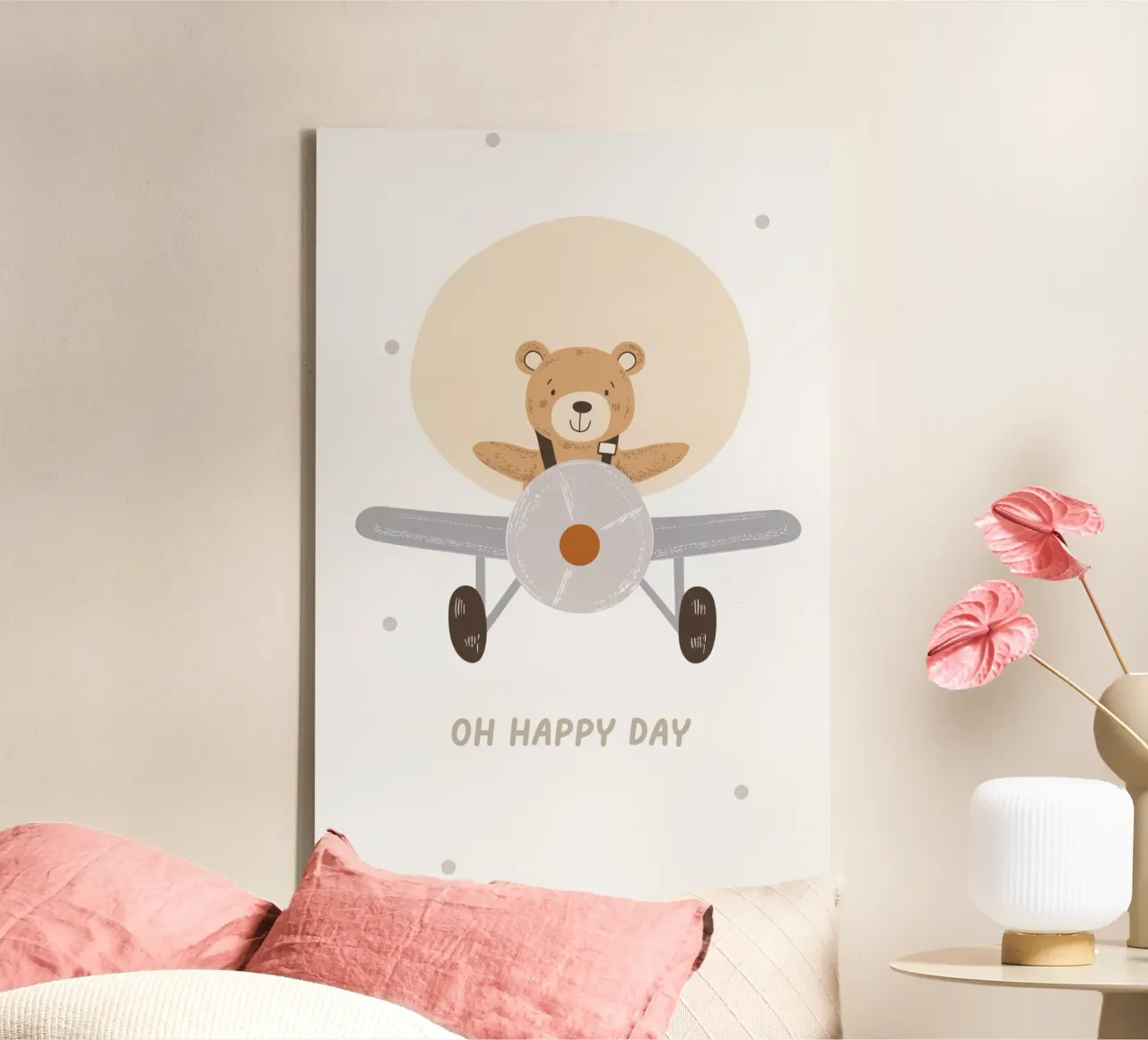 Bear Flying a Plane, Pilot Illustration, Boy's Nursery Print canvas by Little Lola