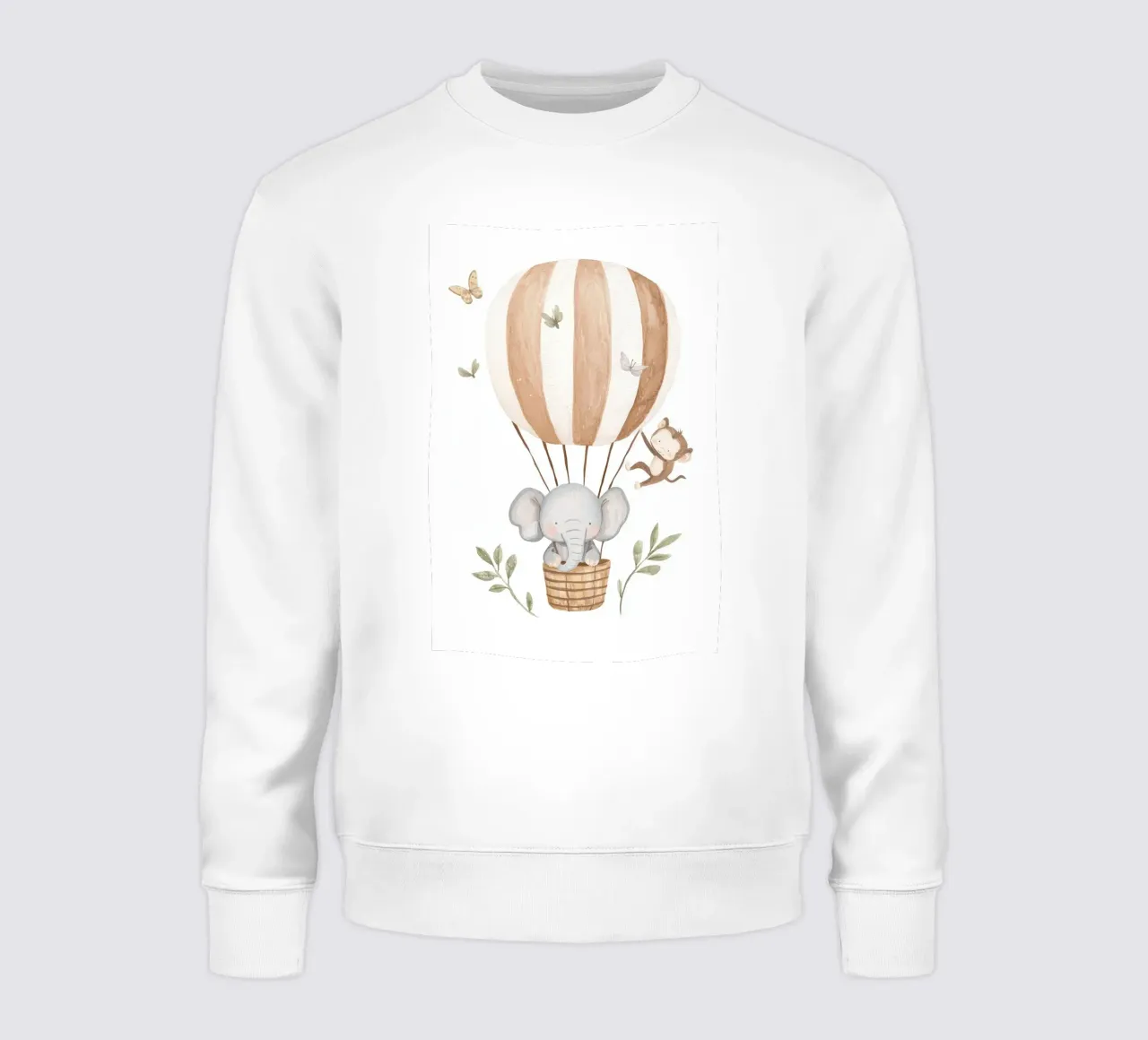 Globo de aire caliente con elefante y mono, Nursery Wall Art sudadera de Little Lola