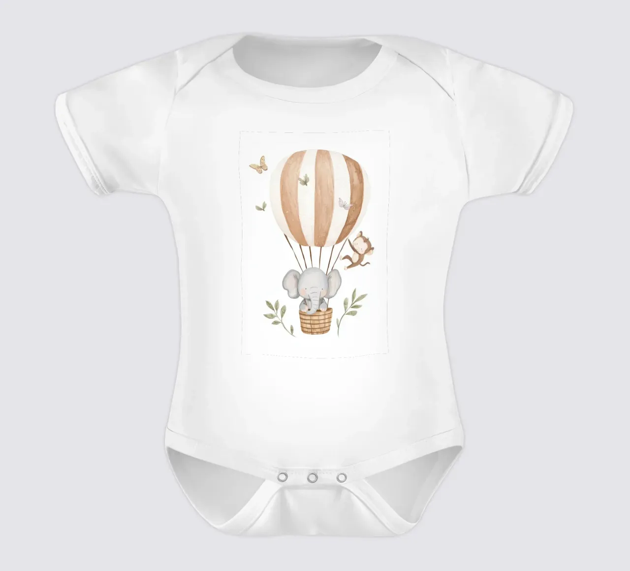 Globo de aire caliente con elefante y mono, Nursery Wall Art body de bebé de Little Lola