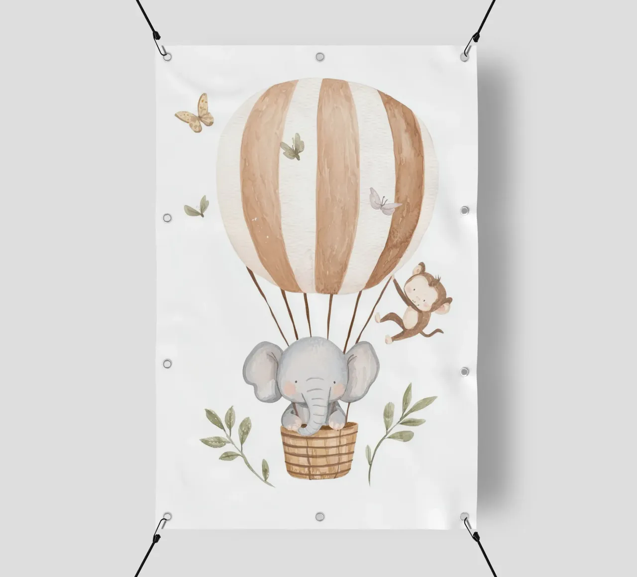 Hot Air Balloon with Elephant and Monkey, Nursery Wall Art pvc cover by Little Lola