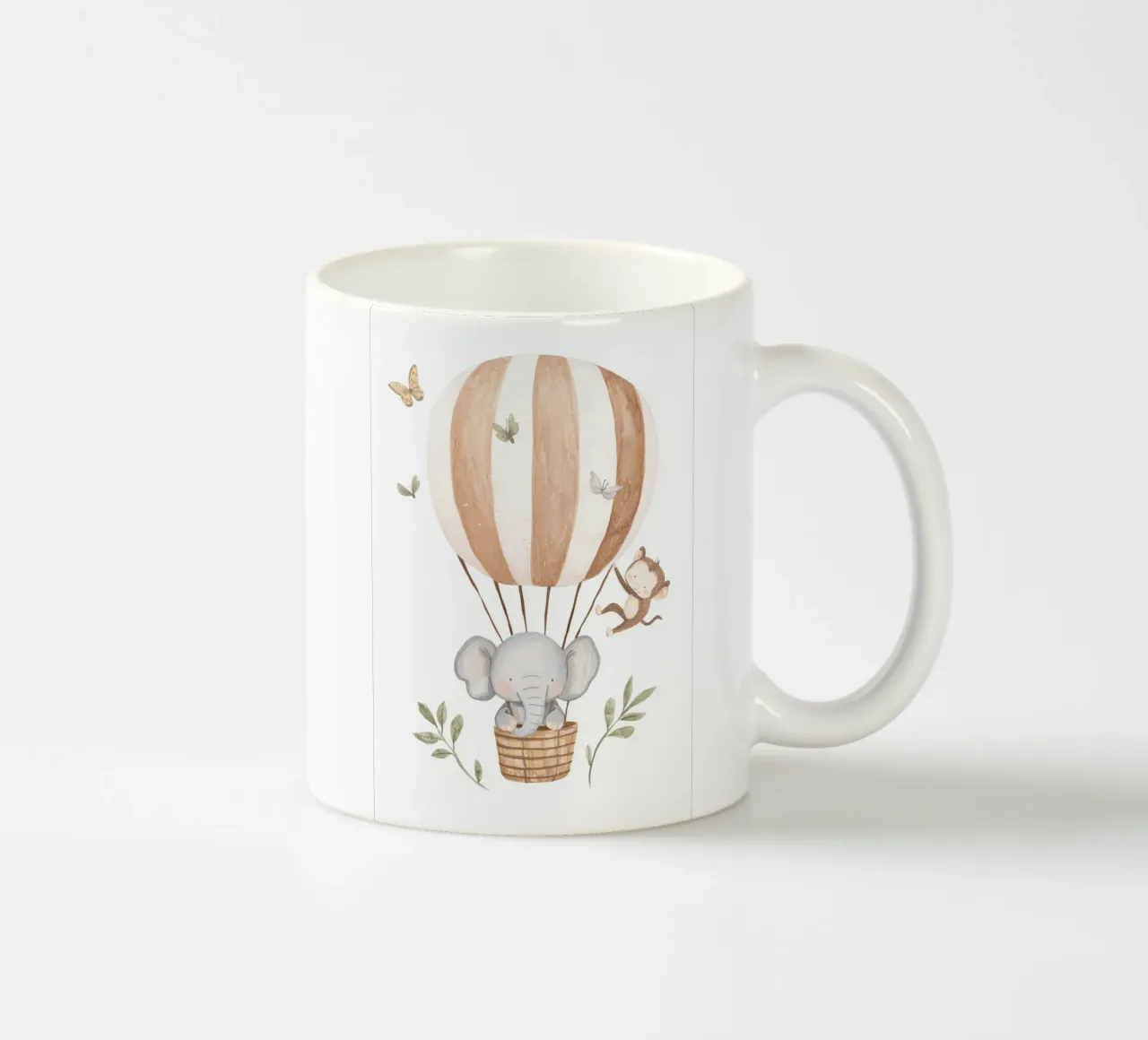 Mongolfiera con elefante e scimmia, arte da parete per cameretta tazza in ceramica da Little Lola