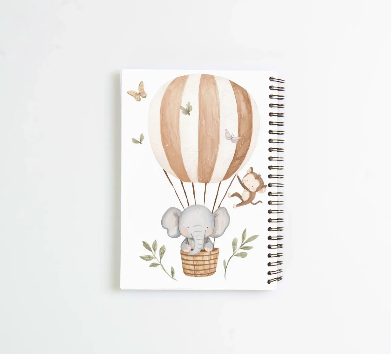 Hot Air Balloon with Elephant and Monkey, Nursery Wall Art spiral notebook by Little Lola