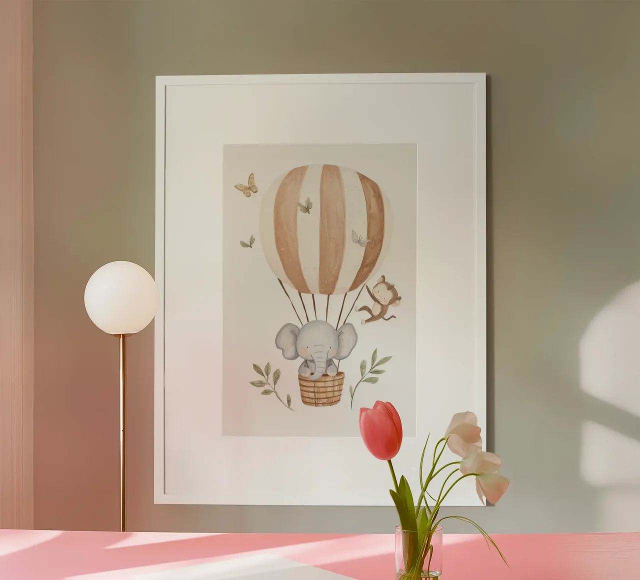 Globo de aire caliente con elefante y mono, Nursery Wall Art hahnemühle de Little Lola