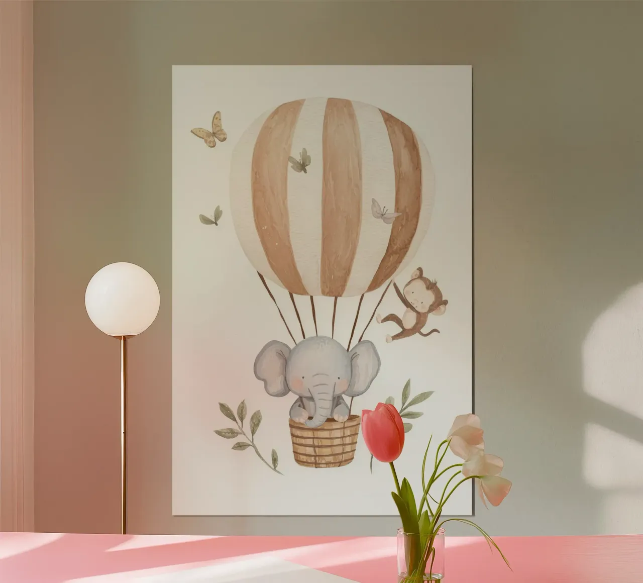 Globo de aire caliente con elefante y mono, Nursery Wall Art hahnemühle de Little Lola
