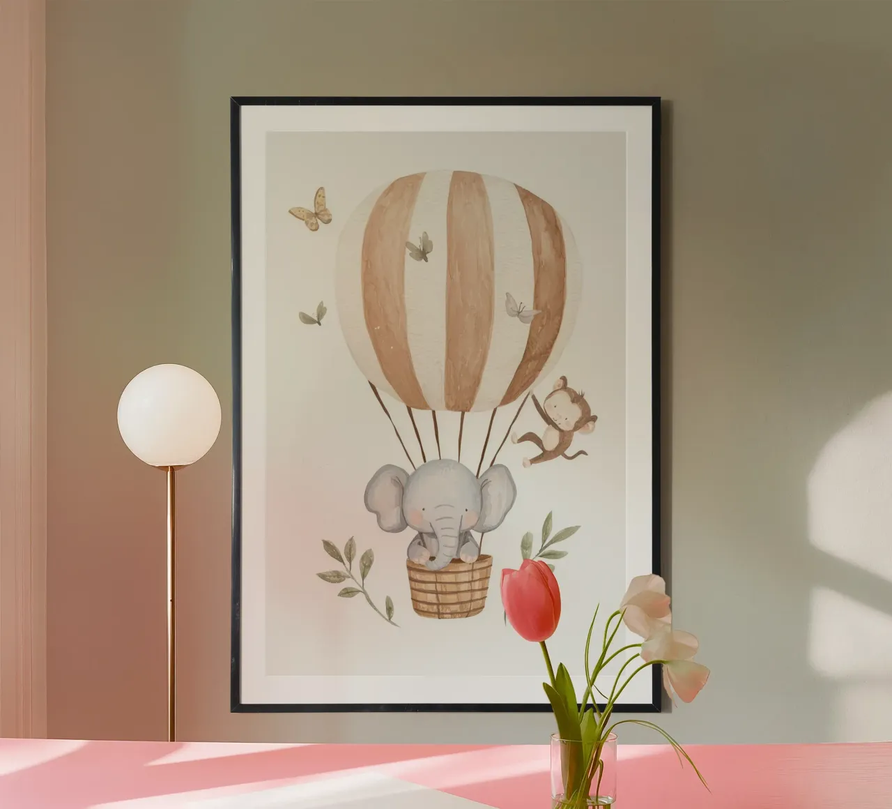 Globo de aire caliente con elefante y mono, Nursery Wall Art hahnemühle de Little Lola
