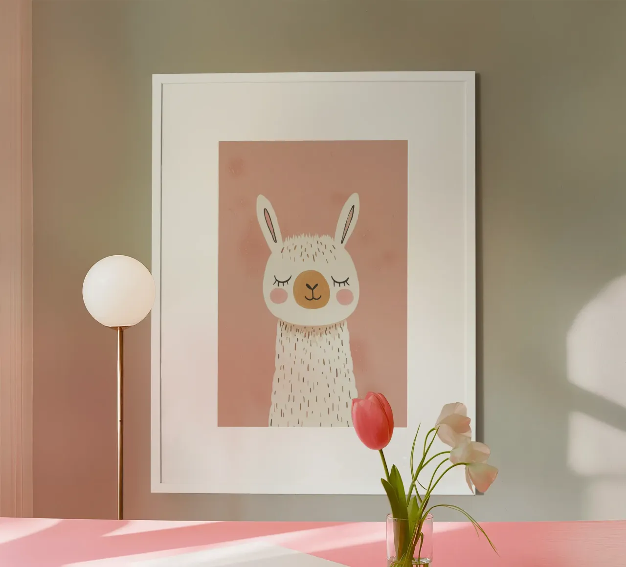 Poster con lama rosa per la cameretta dei bambini, stampa rosa per bambini carta hahnemühle da Little Lola