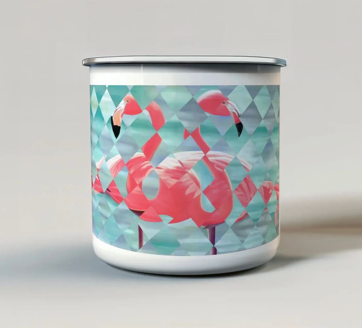Flamingo emaille mok van Allison Chaplin