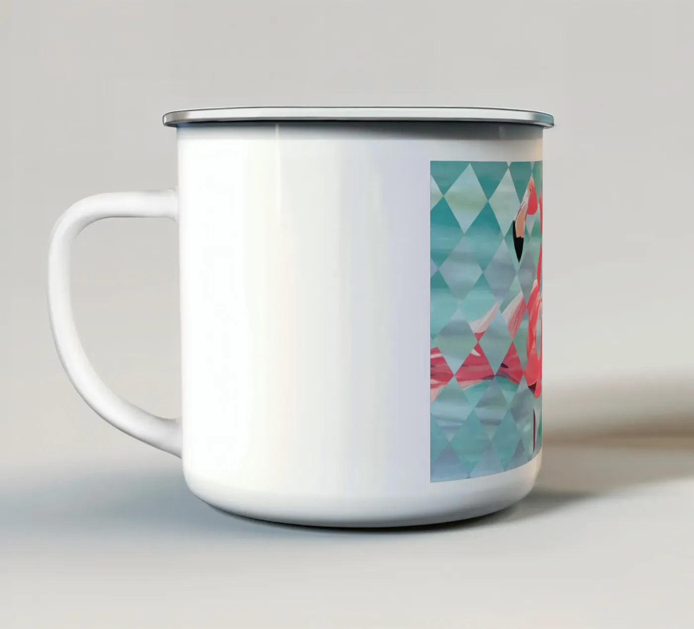 Flamingo emaille mok van Allison Chaplin