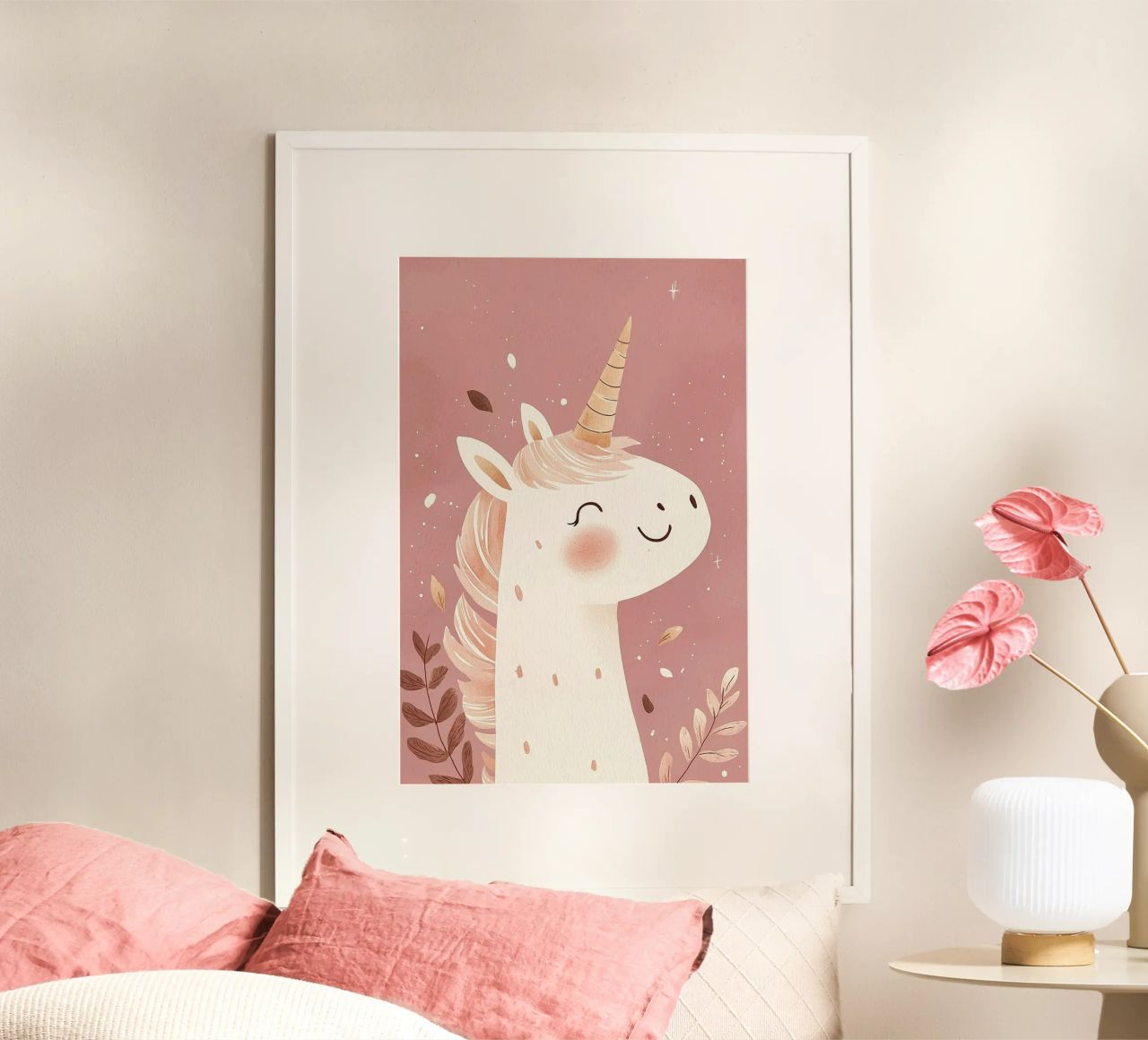 Rosa Einhorn-Poster für Kinderzimmer oder Kinderzimmer Poster von Little Lola