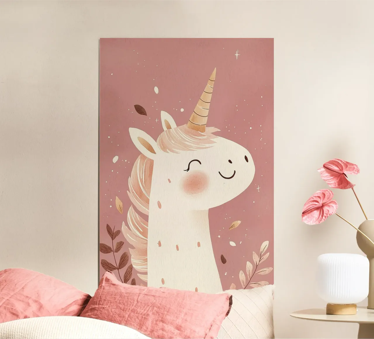 Poster unicorno rosa per la stanza dei giochi o la cameretta dei bambini poster con telaio in legno da Little Lola