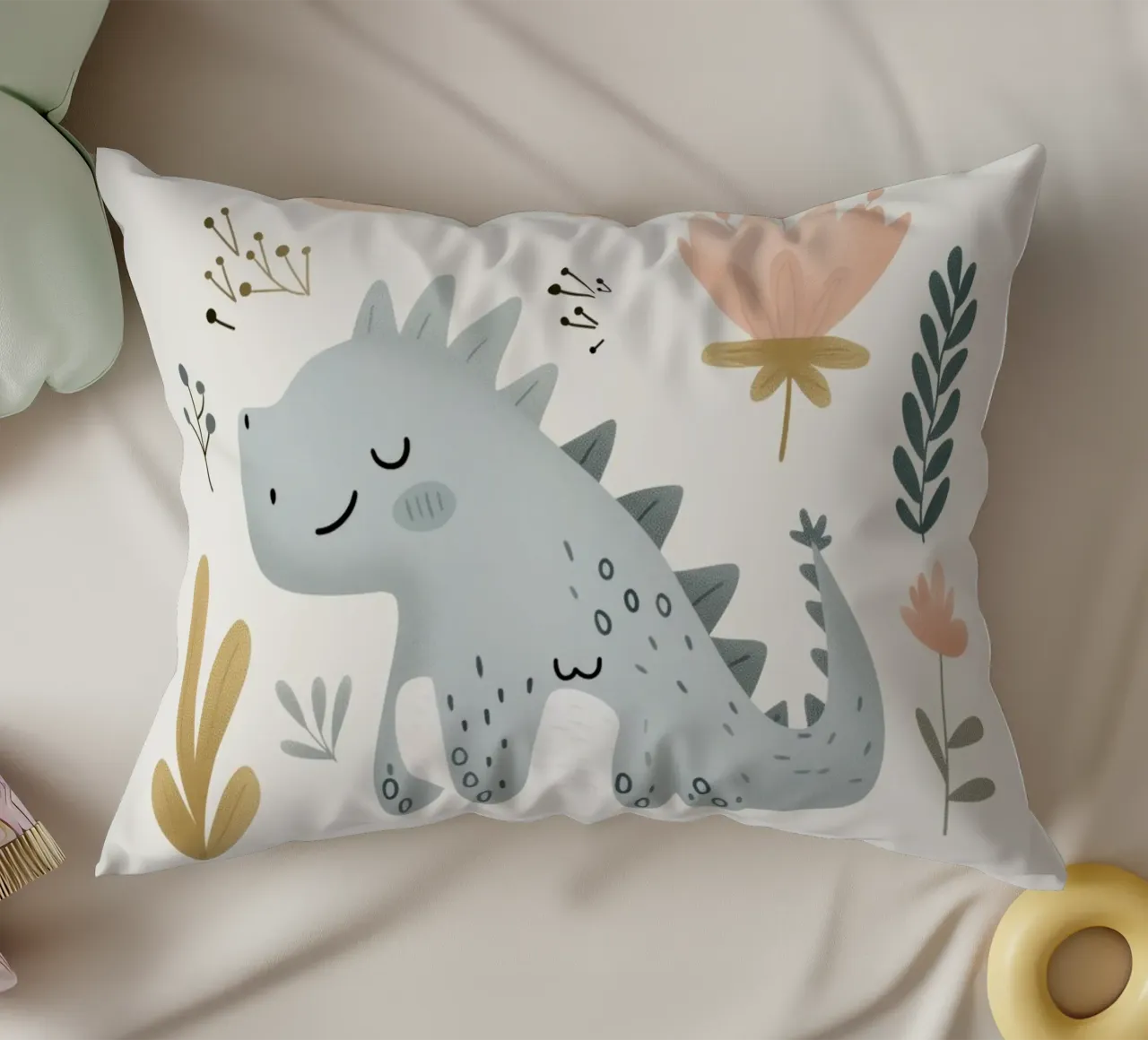 Dinosaur Print for Nursery, Pastel Kids Wall Art cuscino da Little Lola